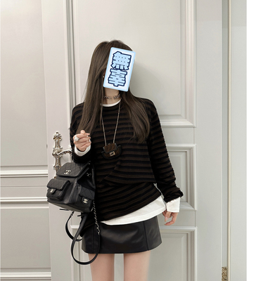 休闲慵懒风条纹针织上衣