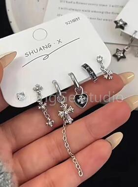 ChangGe Studio 个性欧美风五角星耳饰星星耳扣套装小众克罗心耳