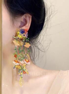 ChangGe Studio 个性设计感彩色繁花手工编织耳钉女春夏串珠花朵
