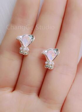 ChangGe Studio 甜美小众韩版小巧浪漫粉猫眼石花束耳钉女ins百搭