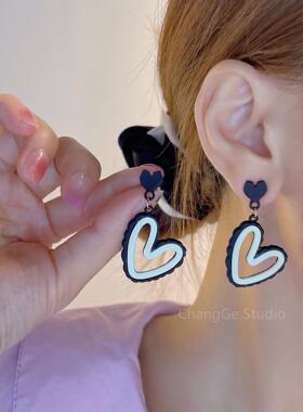 ChangGe Studio 韩国气质黑白撞色爱心耳环ins小众设计感高级甜酷