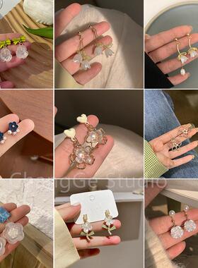 ChangGe Studio s925彩色花朵耳钉2024年夏季新款撞色耳环女小清