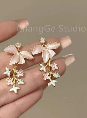 ChangGe Studio 春花烂漫！紫色花朵流苏耳钉小众高级感耳环甜美
