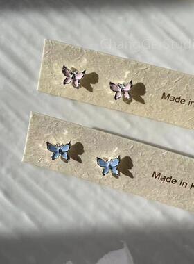 ChangGe Studio 氛围粉色滴釉蝴蝶925耳钉新款百搭简约ins小众精