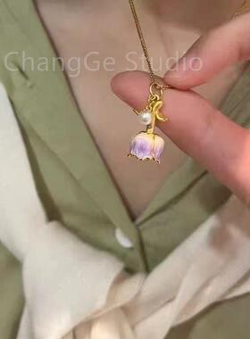 ChangGe Studio 紫色玫瑰项链永生花不可展开唯美轻奢项链小清新