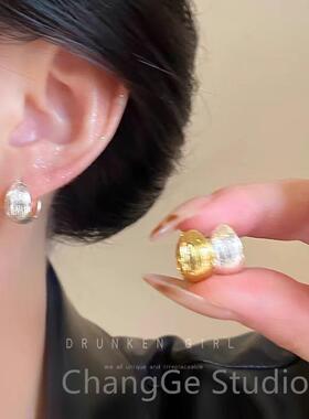 ChangGe Studio 韩系纹理素圈耳扣女简约百搭金银色耳钉2025年新