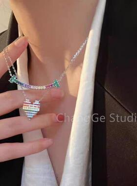 ChangGe Studio 彩虹之巅~新款潮彩色爱心锆石项链女轻奢小众设计