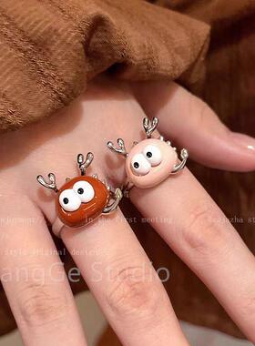 ChangGe Studio 可爱大眼仔开口戒指女生小众设计时尚个性食指戒