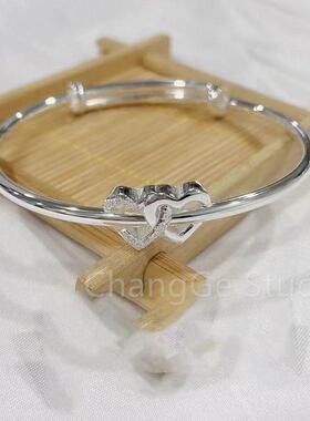 ChangGe Studio 双爱心推拉手镯合金小清新爱心个性手环七夕礼物