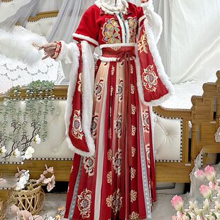 墨染阁【繁花】汉服女中国风原创坦领齐腰三件套日常加绒冬过年