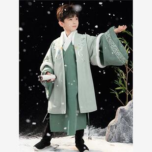 泽韵记原创改良儿童汉服男童装小言麟秋冬中国风明制汉服直裰披风