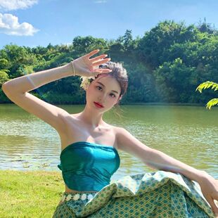 裹胸网红筒裙夏季 鞠婧祎明星同款 一片式 纳傣泰民族舞蹈服装 西双版