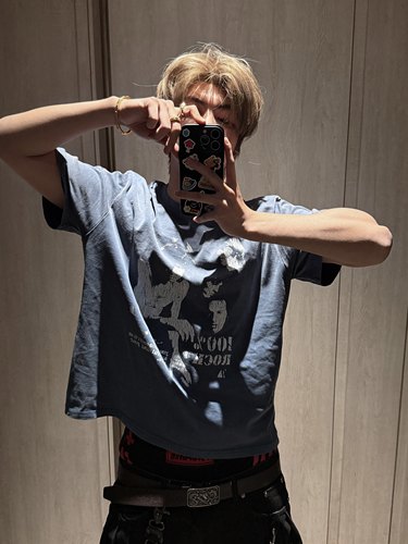 摇滚乐队印花复古水洗喷染短袖潮