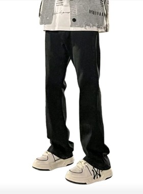 美式直筒垂感修身水洗做旧废土风微喇阔腿F21-ZY740