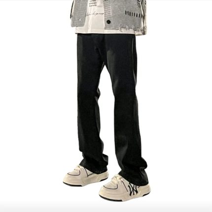 美式直筒垂感修身水洗做旧废土风微喇阔腿F21-ZY740