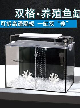 客厅办公室桌面双格养殖造景隔离装饰超白玻璃方形标准黑背鱼缸