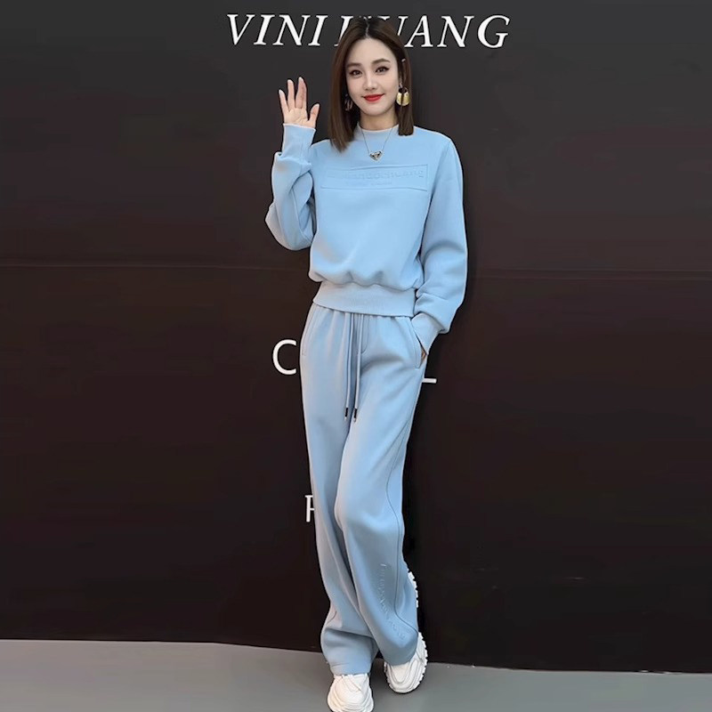 여성을 위한 순면 스포츠 및 레저 정장 한국어 버전 루즈하고 슬림하며 패셔너블하고 패셔너블하며 인터넷 연예인 인기 봄 스웨트 셔츠 투피스 세트