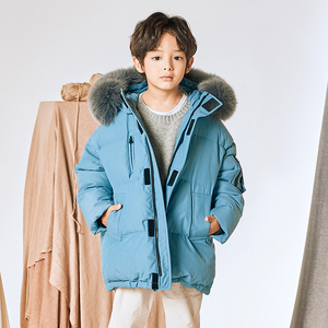 鑫贝尔男童羽绒服中长款加厚大毛领2022冬季新品儿童装羽绒服大童