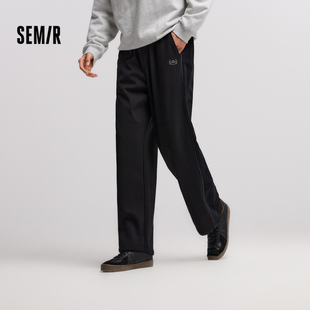 [商场同款]森马梅花系列休闲裤男2024冬季新款针织宽松直筒裤情侣