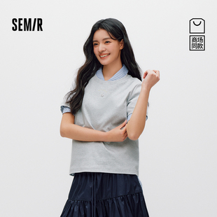 商场同款 简约休闲套头衫 森马短袖 圆领刺绣2026新款 T恤女夏季 森柔