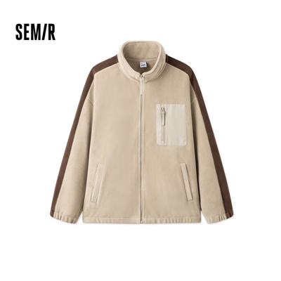 森马毛绒外套撞色拼接户外夹克男