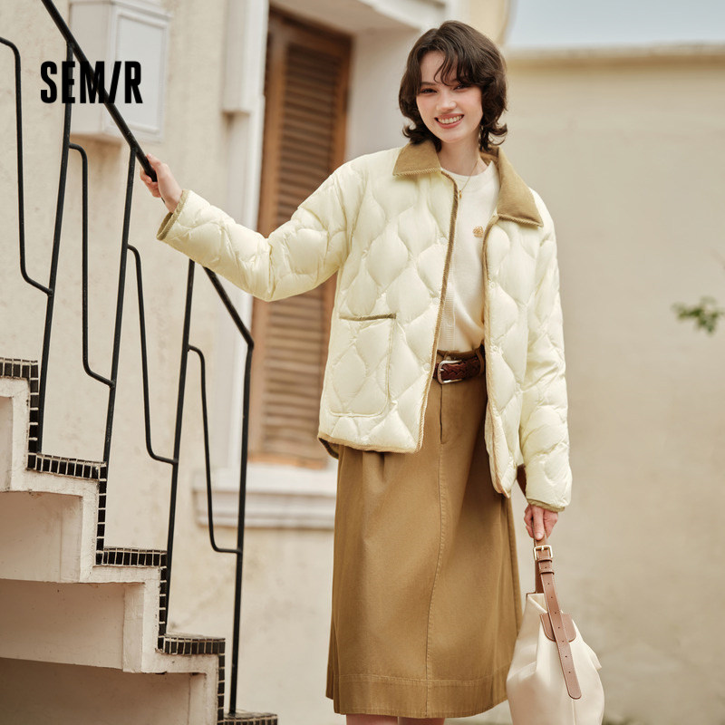 森马羽绒服女中长款轻薄拼接灯芯绒翻领2024秋季新款三防外套复古,女装/女士精品,羽绒服,淘宝优惠券,粉丝福利购,淘宝优惠卷
