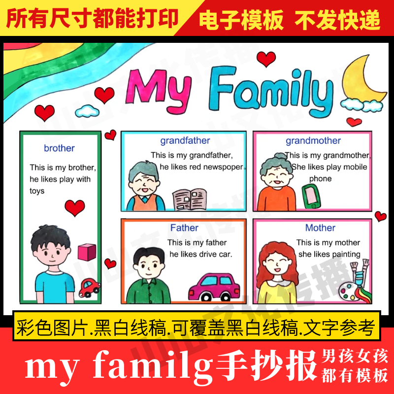 my family英语手抄报myfamily我的家人家庭介绍主题英文小报绘画