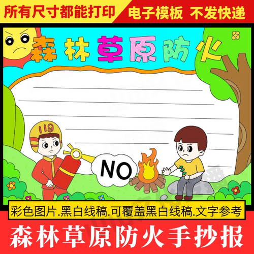 森林草原防火手抄报模板消防安全保护爱护环境预防主题小报小学生