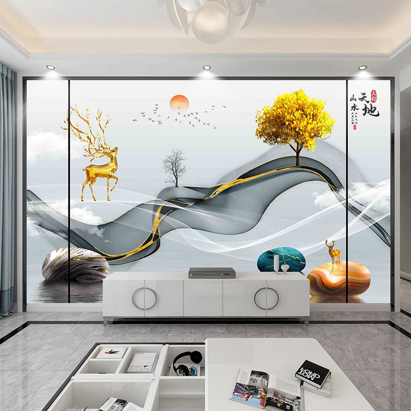 客厅5鹿壁画影视d83d立体电视背景墙壁纸墙布北欧现代简约墙纸d麋