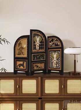 高档中古风小屏风桌面摆件客边柜厅家电视柜创意居装玄饰品中式关
