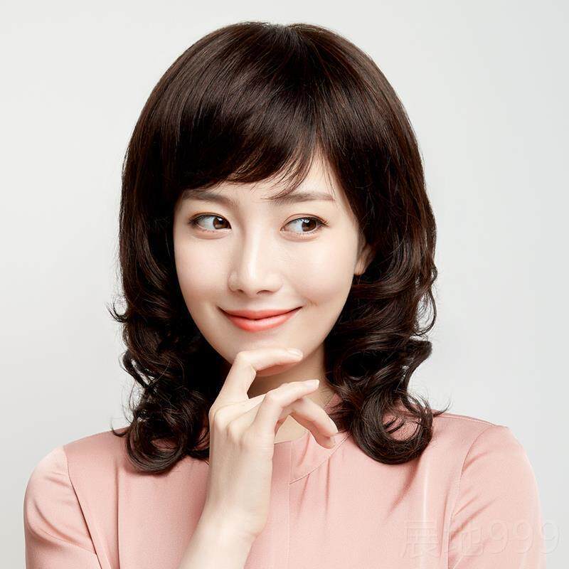 高档假发女发妈款中长卷发大妈波浪中老年发套然自头套真发全真长