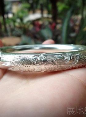 高档纯手足工古镯法999银手镯纯银龙 凤呈祥闭口复古银饰传承实心