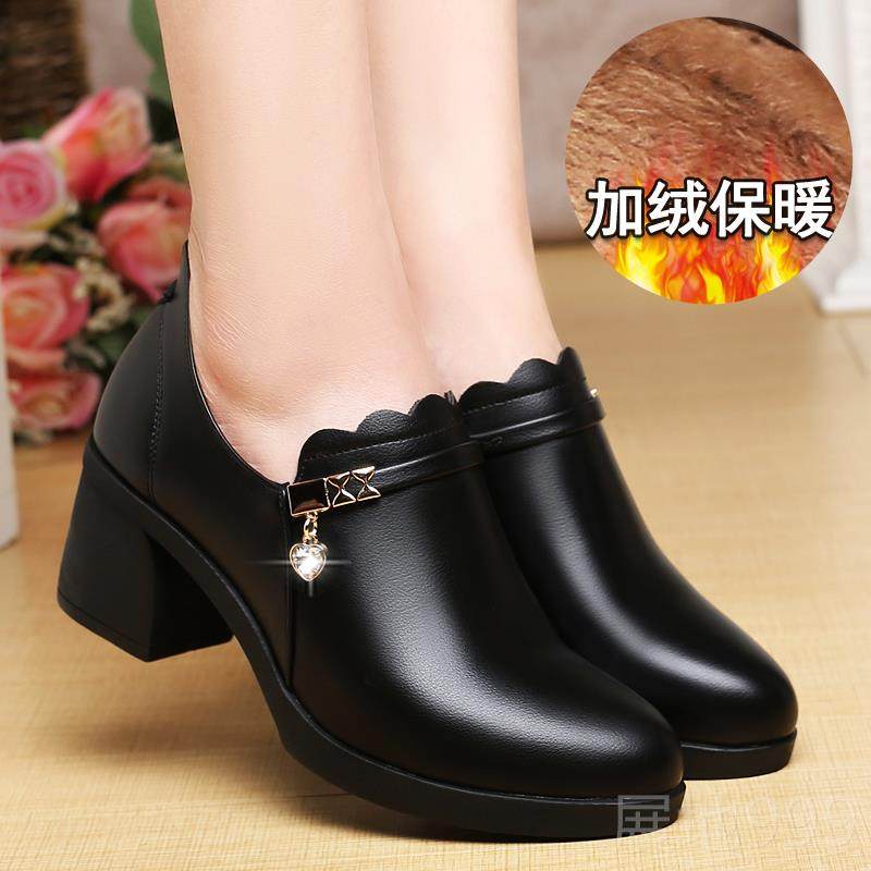 高档深口皮鞋202女新款春秋季粗跟圆头中女士单鞋软底女舒3适年妈,女鞋,深口单鞋,淘宝优惠券,粉丝福利购,淘宝优惠卷