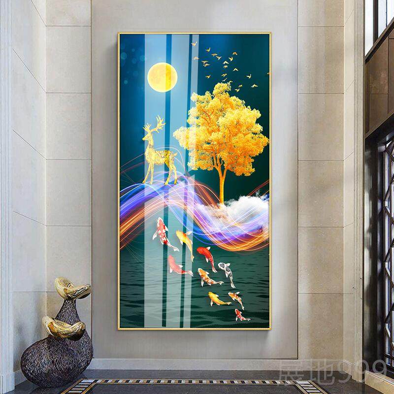 高档九鱼风水版墙走廊装饰画入户玄关画竖图新画中式客厅轻奢挂画,家居饰品,现代装饰画,淘宝优惠券,粉丝福利购,淘宝优惠卷