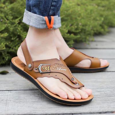 高档凉鞋男牛筋底真皮204新款韩用版2两拖鞋沙滩皮凉鞋防滑拖鞋凉