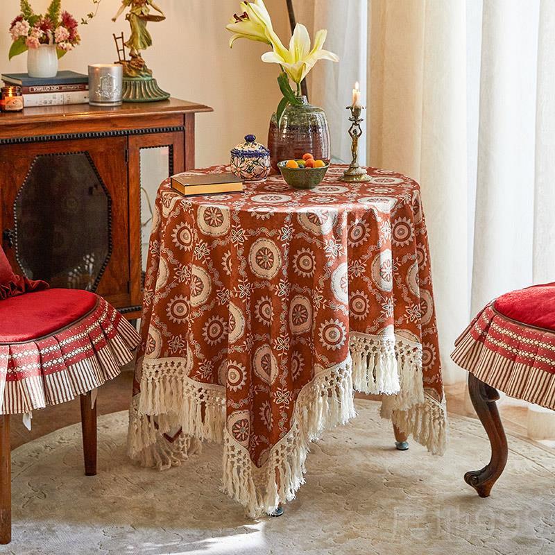 高档蜡笔贝鲁流苏桌布美式田园高级茶复古红色长方形派盖布几布定