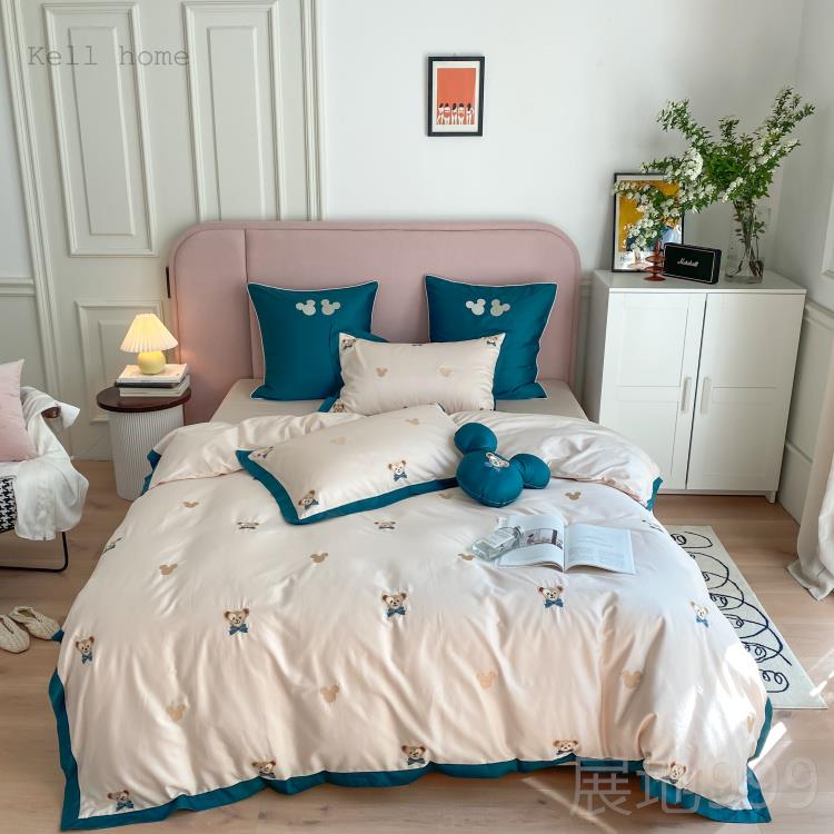 高档卡通小80支长绒床棉件套熊全棉纯棉少女四心被套儿童三件套上
