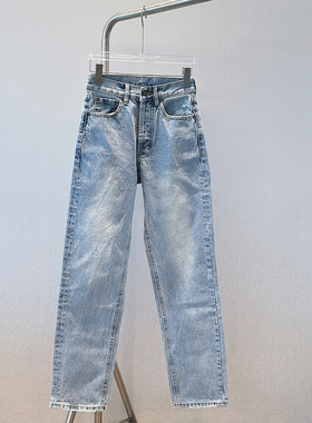 【石墨做旧】高腰无弹重磅牛仔窄脚直筒牛仔裤牛仔裤显瘦NZS009