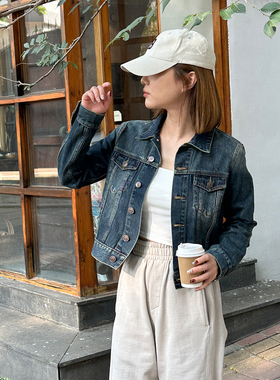 【杨树林经典】复古做旧牛仔夹克短外套百搭女显瘦NZS006