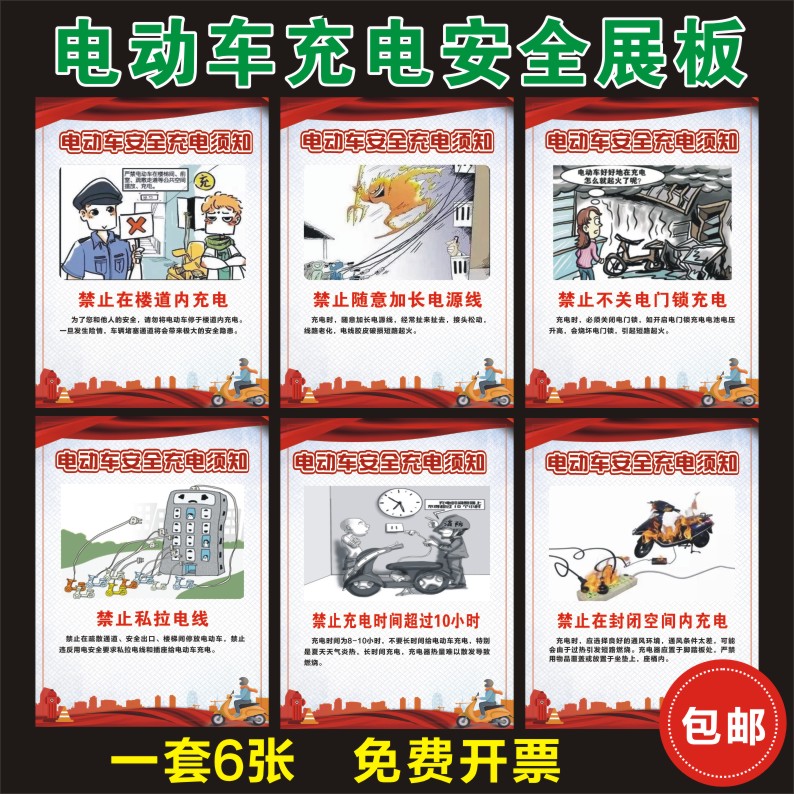 电瓶车电动车安全充电停放标识牌警示警告牌小区出租屋消防海报