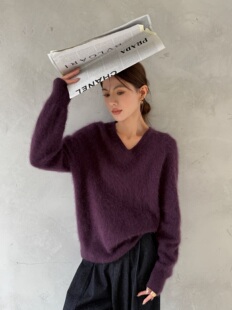 真丝羊绒V领套头毛衣女款2026秋冬新款宽松慵懒风针织衫氛围感