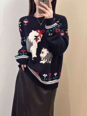 纯羊毛加厚小狗爆款宽松版2025新款秋冬女款圆领针织衫毛衣长袖