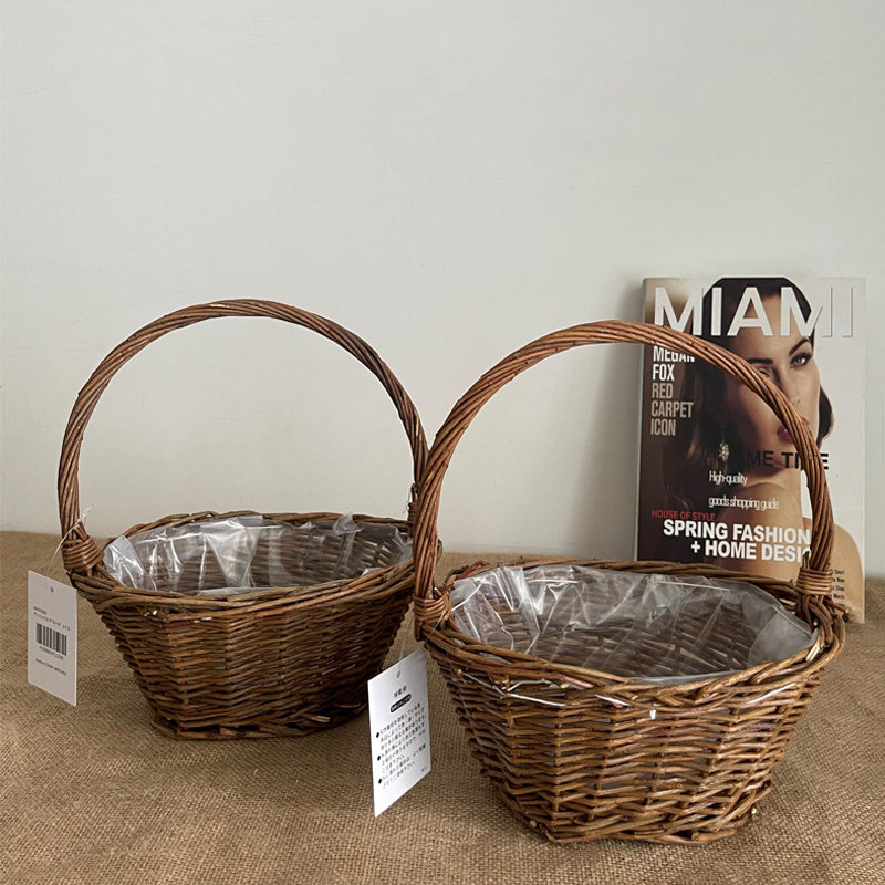 田园手工皮柳小提篮花园杂货篮插花绿萝摆件装饰收纳篮花盆,家居饰品,花篮,淘宝优惠券,粉丝福利购,淘宝优惠卷