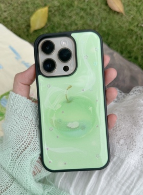 【买一送一】Casto原创青苹果小猫iPhone16promax手机壳黑边滴胶闪粉适用于苹果15pm14pro可爱手机防摔保护套