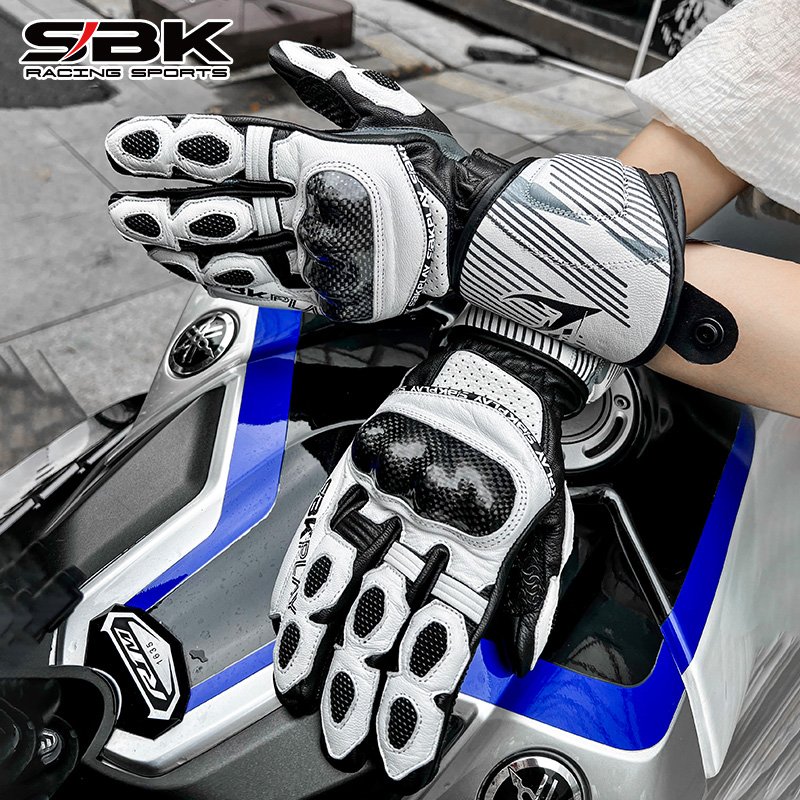 SBK手套摩托车碳纤维长款防摔装备机车赛车骑行竞技赛道真皮四季