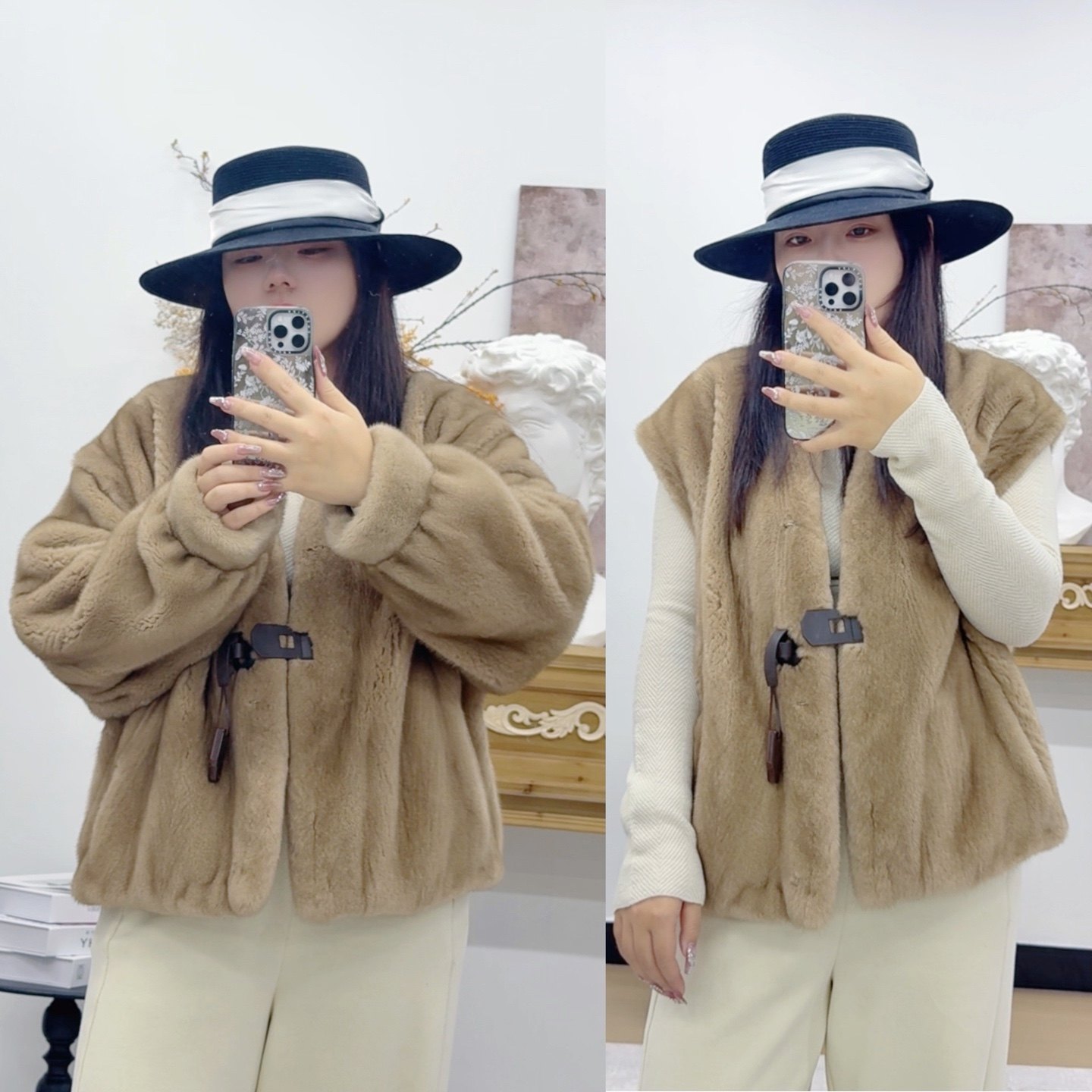 珞媄皮草特别可拆卸水貂皮草外套女短款马甲时尚设计师款9609