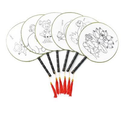 空白扇子涂鸦图色儿童绘画创意diy扇空白团扇宫扇圆扇手绘扇子