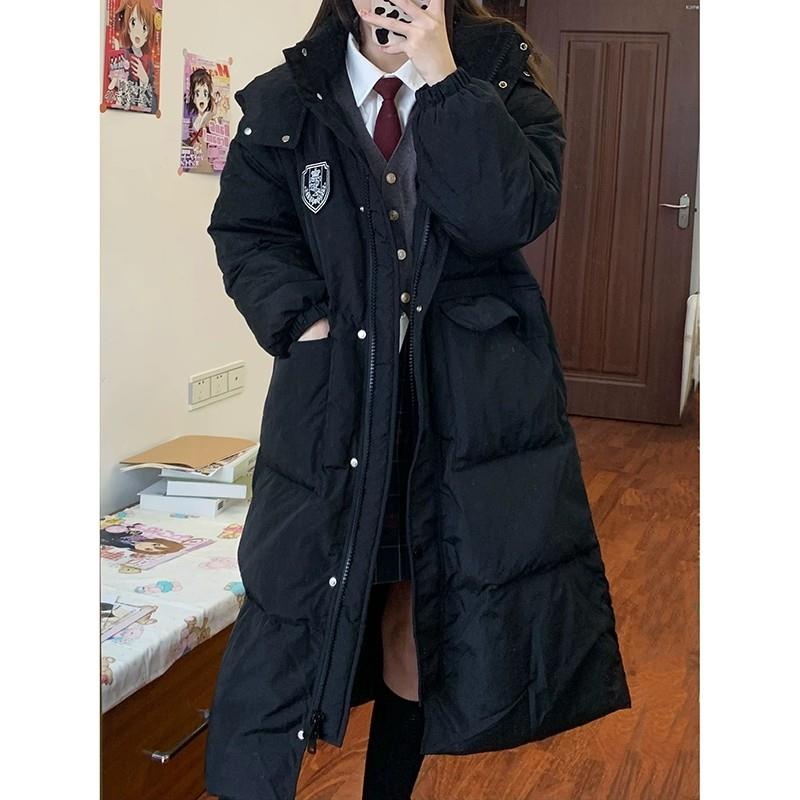 长款羽绒服女2024新款小个子黑色学院风加厚学生冬季外套女款冬装