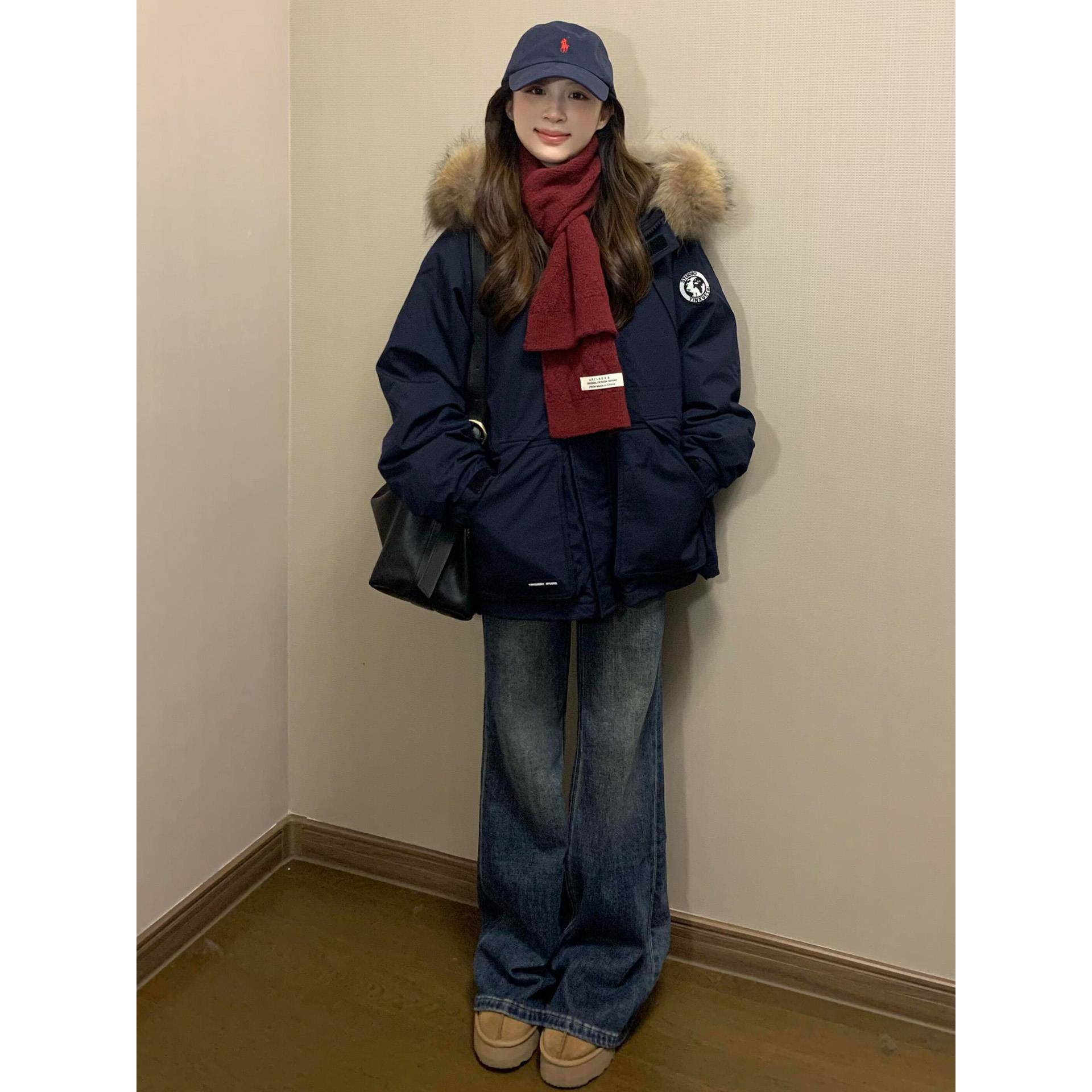 羽绒棉服女2025冬季新款韩系棉衣工装派克服加厚情侣毛领棉袄外套