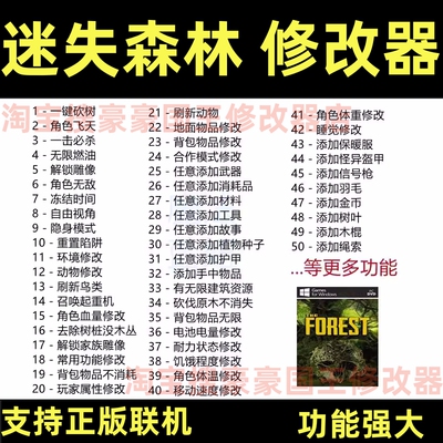 迷失森林1代修改器TheForest正版steam联机刷资源建筑 不含游戏